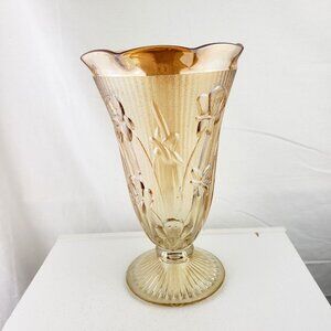 Vtg Jeanette Iridescent Carnival Glass Footed Vase